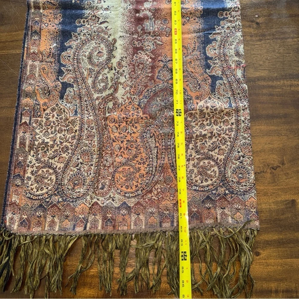 Klaus Duffy Pashmina Scarf Brown Earth Tone Floral Fringe 100% Wool 40